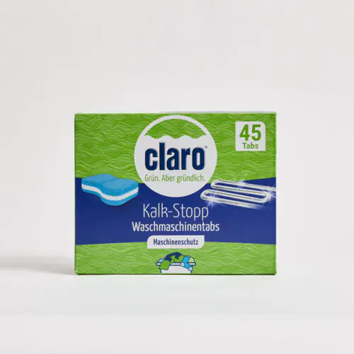 Packung claro Kalk-Stopp Waschmaschinentabs mit 45 Tabs, grün-blaues Design, schützt die Maschine vor Kalkablagerungen