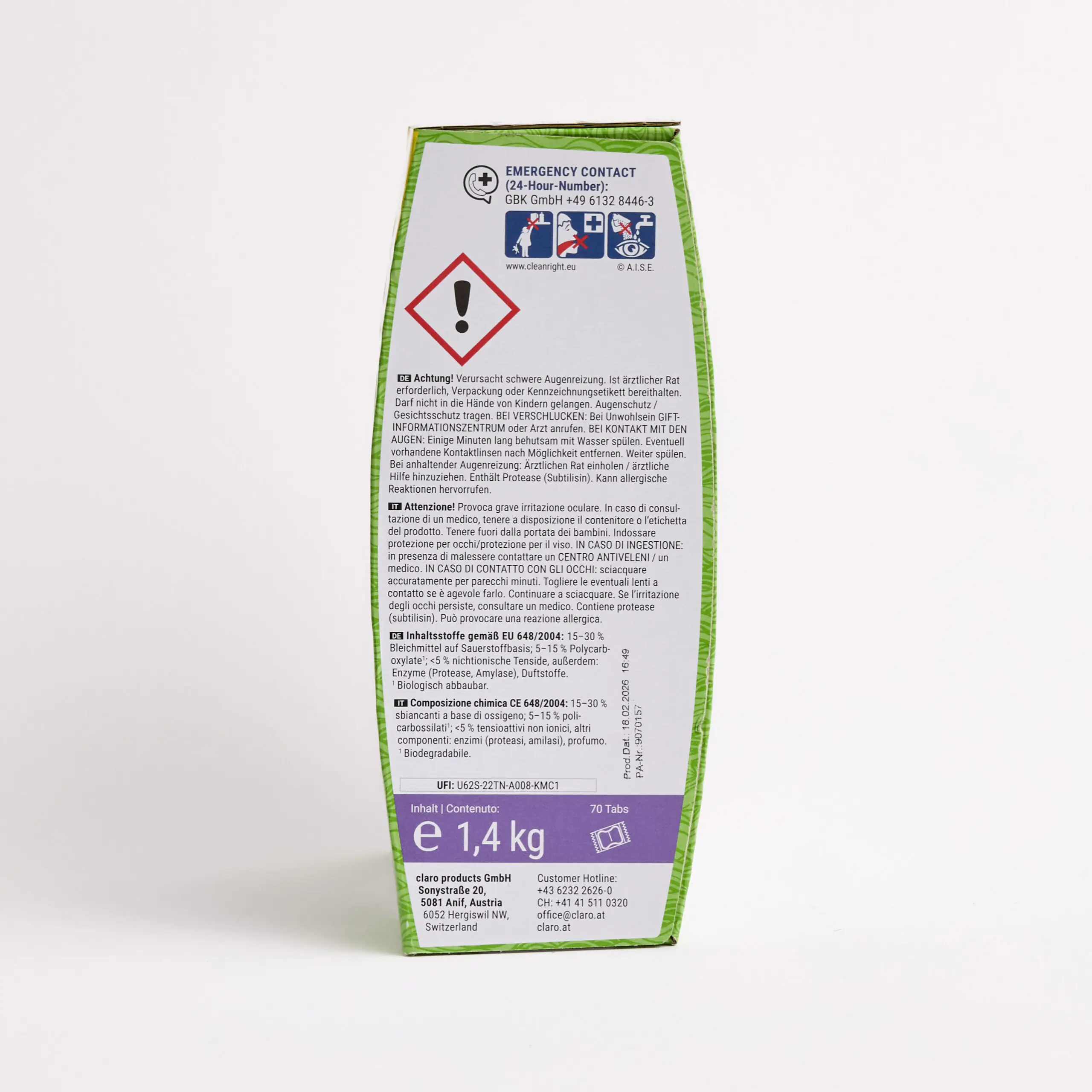Seite der Verpackung der claro Multi Tabs