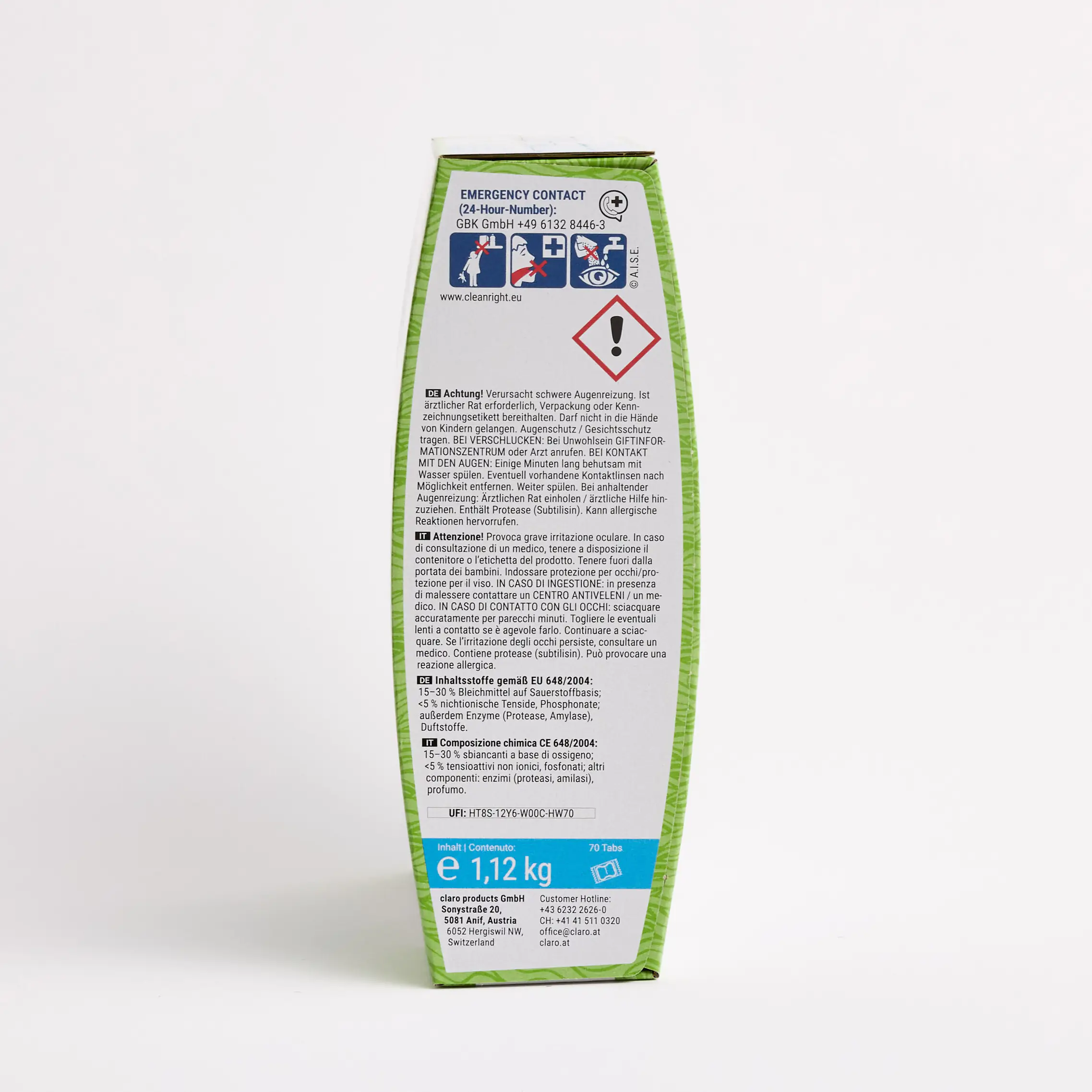 Seite der Verpackung der claro Classic Tabs