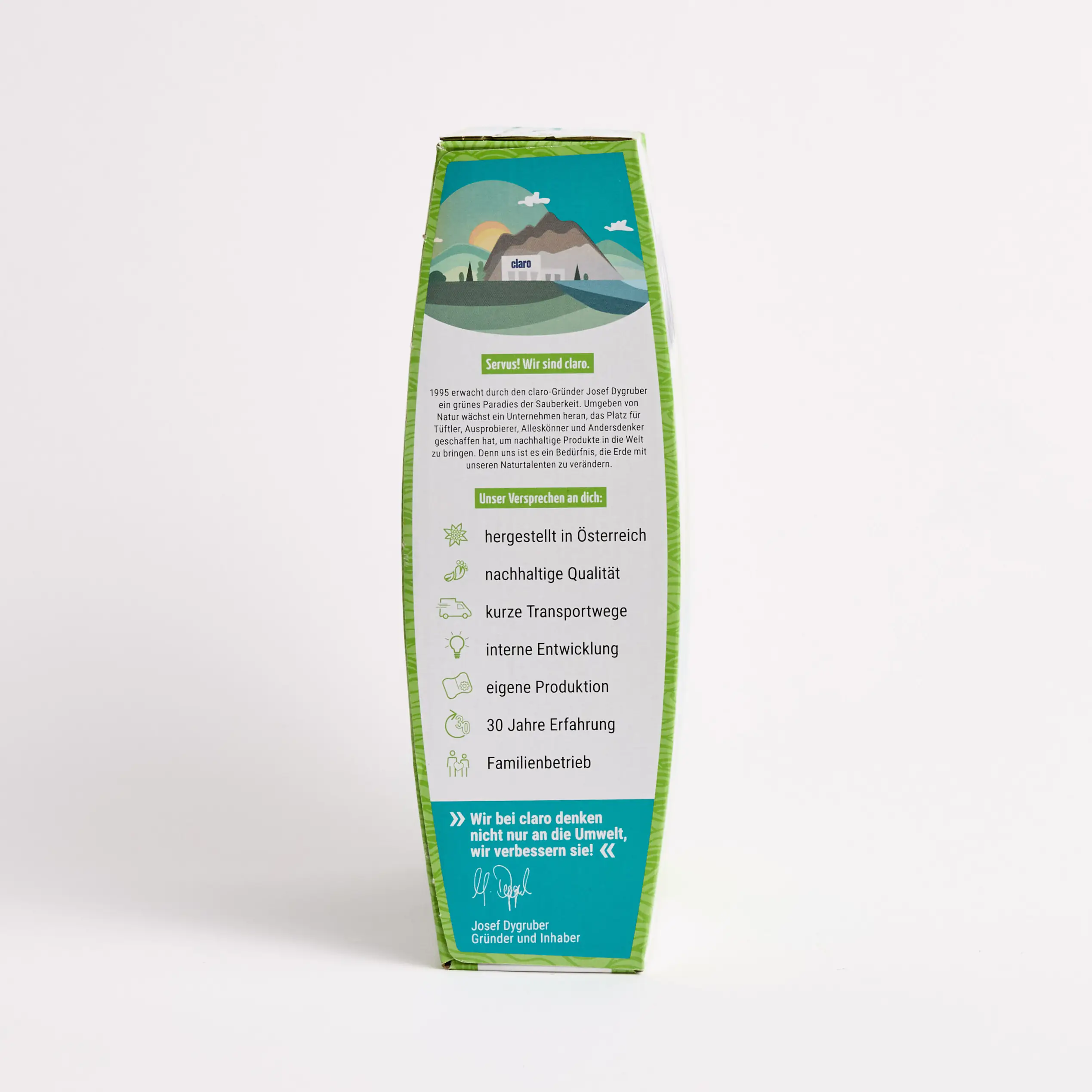 Zweite Seite der Verpackung der claro Hygiene Tabs