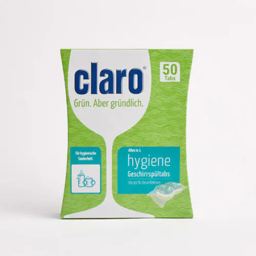 Eine Packung Hygiene Tabs mit 50 Stück Inhalt