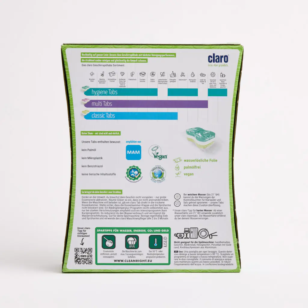 Rückseite claro Hygiene Tabs